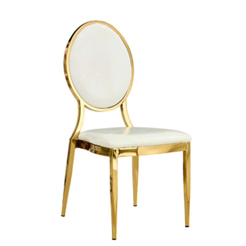 Metal Gold Leg Wedding Banquet Hotel Restaurant Event Round Back Pu Leather Cushion Stackable Dining Chair for events