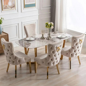 European Luxury Velvet Fabric Lion Knocker Stainless Steel Legs Dining Restaurant Coffee Event Banquet Hotel Ceremony Chairs