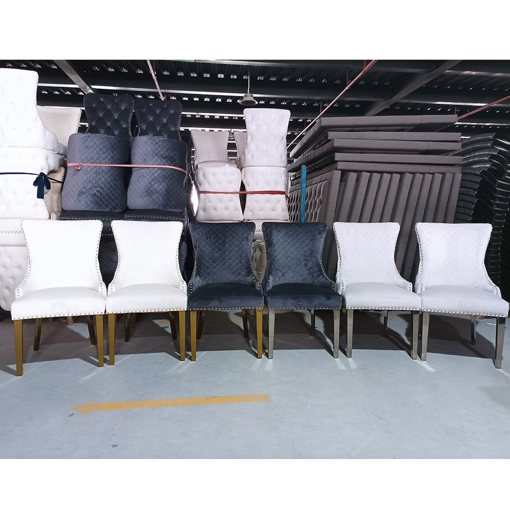 European Luxury Velvet Fabric Lion Knocker Stainless Steel Legs Dining Restaurant Coffee Event Banquet Hotel Ceremony Chairs