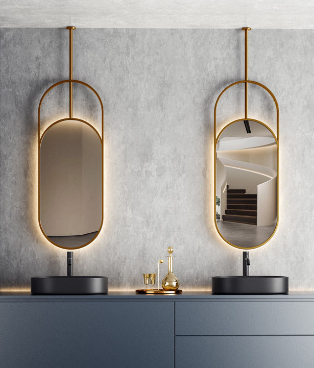 Spiegel Smart Oval Wall Mounted Copper Silver Mirror Bathroom Vanity Makeup wall mirrors with light With Pole