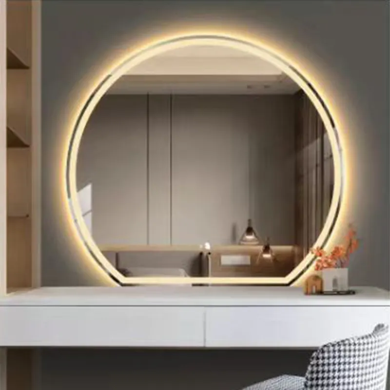 Semi Circle Decor Touch Control Mirror Frameless Led Salon Wall Decorative Smart Light shower Mirrors For Bathroom Room