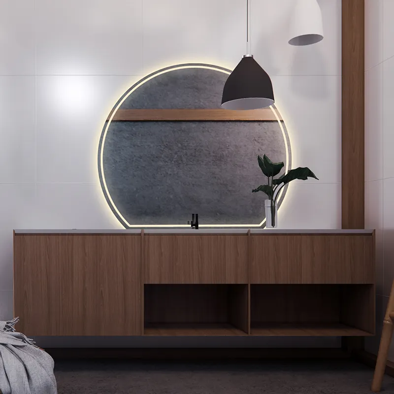 Semi Circle Decor Touch Control Mirror Frameless Led Salon Wall Decorative Smart Light shower Mirrors For Bathroom Room