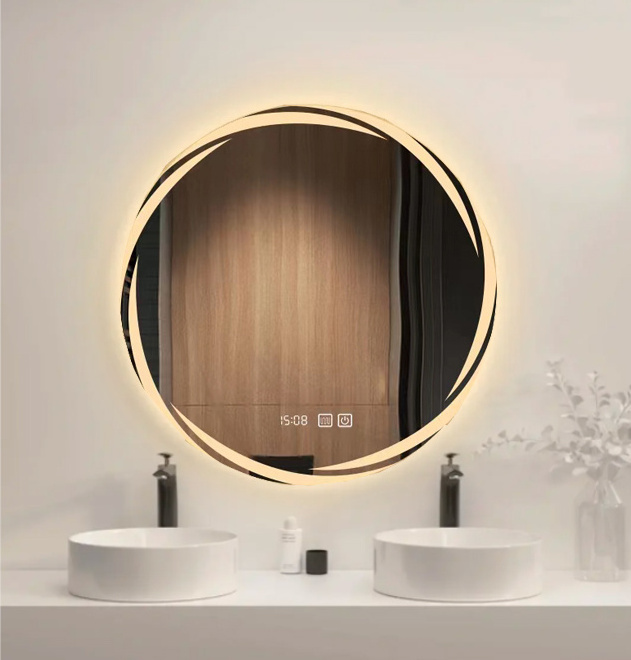 High quality round large design mirror Smart LED light touch screen led bath smart mirror led for bathroom