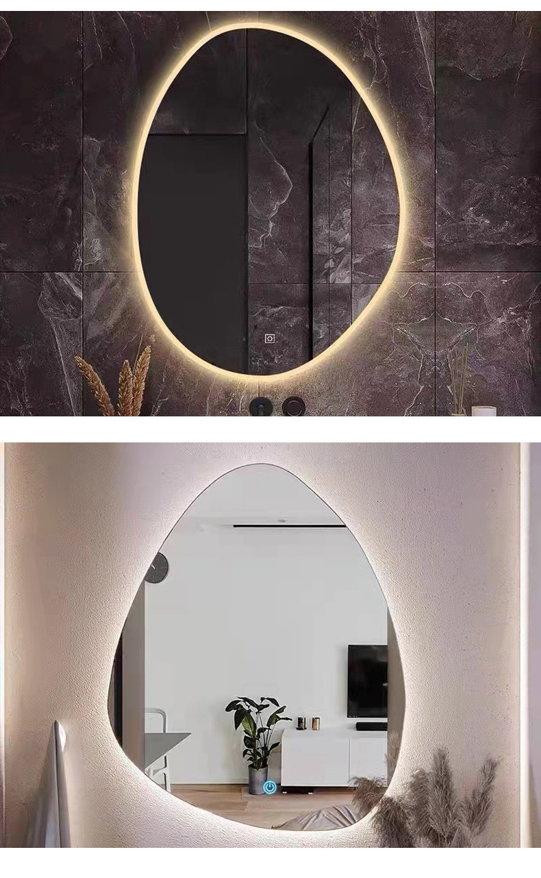 Norhs frameless large led behind bathroom art mirror smart led big irregular asymmetrical mirror wall Bathroom light Mirror