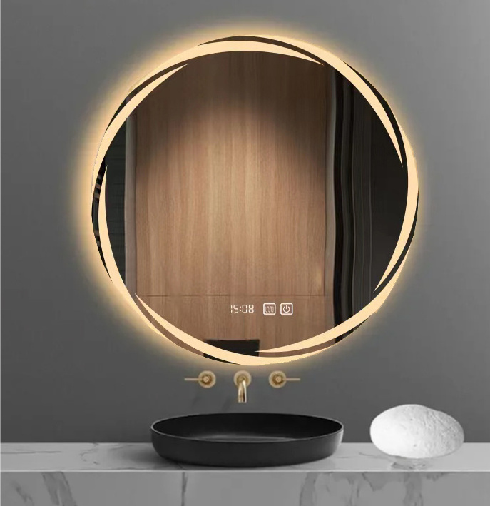 High quality round large design mirror Smart LED light touch screen led bath smart mirror led for bathroom