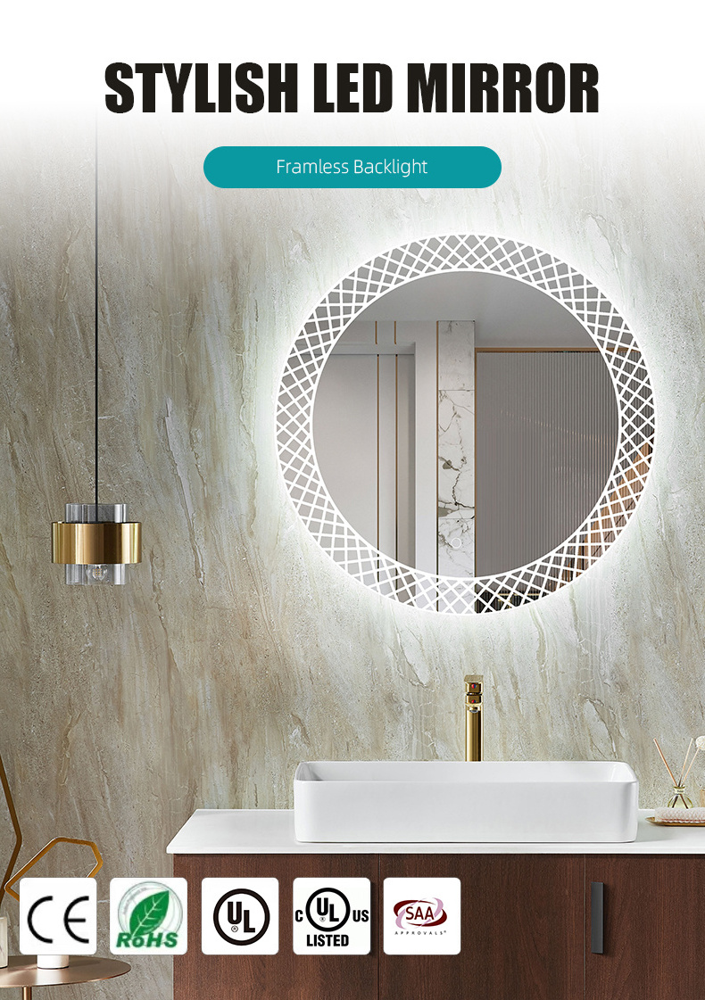 Bathroom Round Smart Wall Decoration Mirror Touch Control Hotel Bathroom Mirror Led Light With Time Display