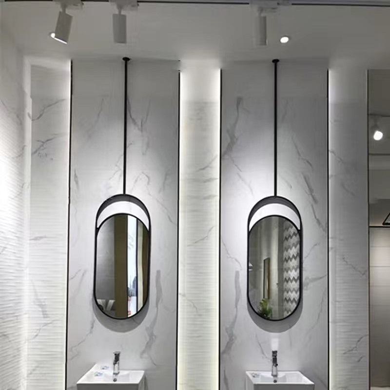 Ceiling Hanging LED Light Suspended Bathroom Mirror illuminated hotel ceiling suspended mirror for Hotel Homestay