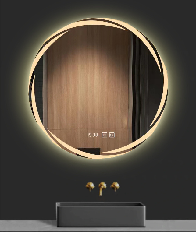 High quality round large design mirror Smart LED light touch screen led bath smart mirror led for bathroom