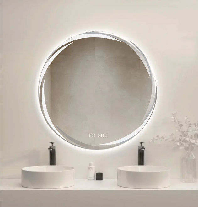 High quality round large design mirror Smart LED light touch screen led bath smart mirror led for bathroom