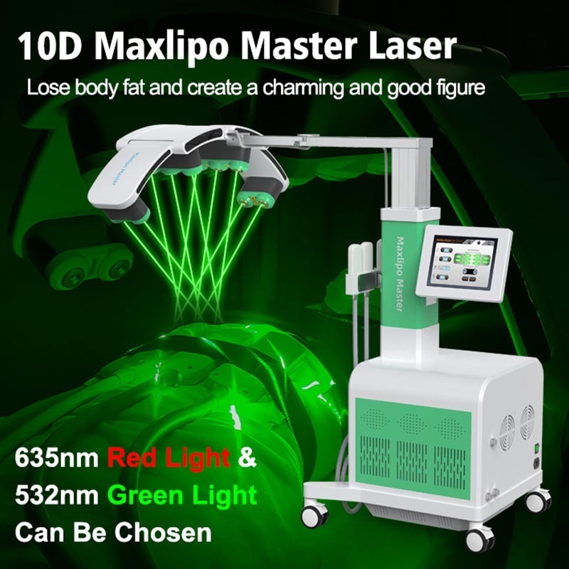 Newest 10D Maxlipo master 635nm 532nm red green light 2 in 1 cryo pads lipo laser slimming machine