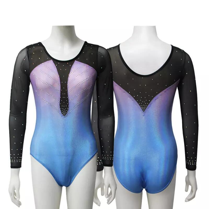 Wholesale Sleeveless Rhythmic Ballet Gymnastics Competition Leotard Shiny Kids Gymnastics Leotards