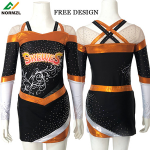 Wholesale orange rhinestone cheerleader skirt design your own cheerleading uniforms