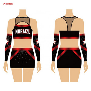 Normzl Wholesale Custom Fashion Red And Black Two Piece Long Sleeve Cheerleading Uniforms