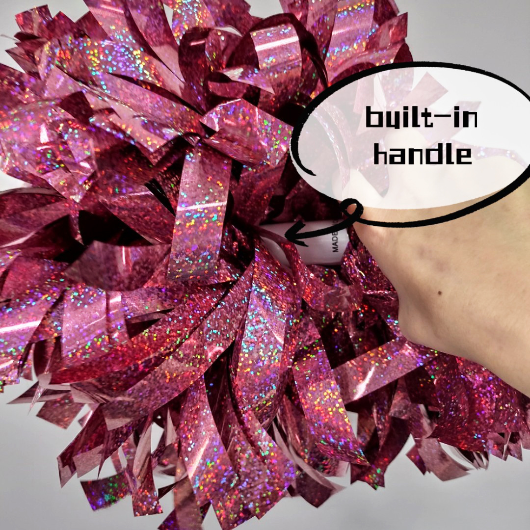 6 inch shiny pink hologratic color cheer poms team practice wholesale custom cheerleading pom pom cheer metallic accessories