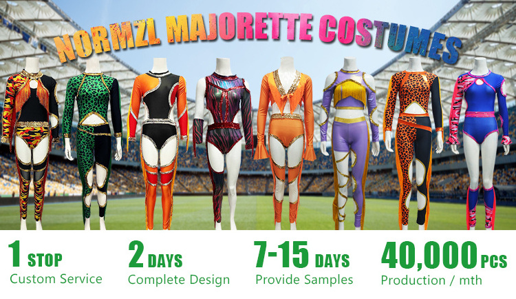 majorette dress design Majorette Dress Orange Green White Silver Sequins and Bead Fringe Adult M