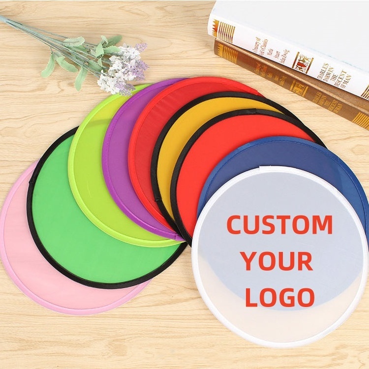 Customized Sublimation Diy Printed Pop Up Round Hand Fan Flexible Foldable Nylon Flying Disc Fans For Summer Promotional