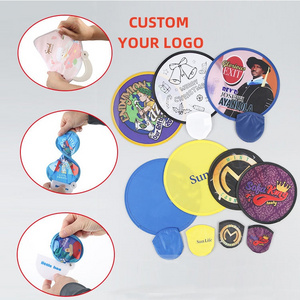 Customizable Sublimation Promotional Nylon Plain Foldable Round Pop Up Flexible Flying Disc Fans With Pouch