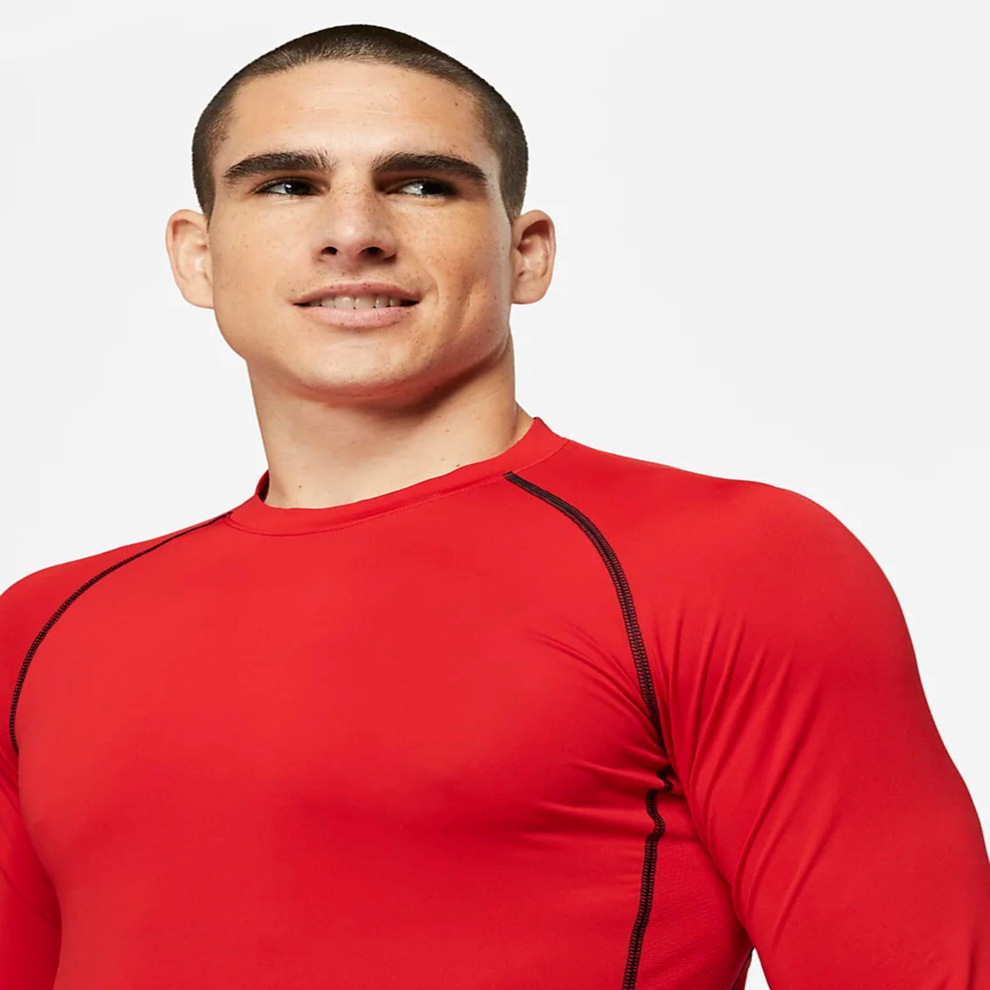 Sweat Wicking Lightweight Stretchy 92% Polyester 8% Spandex Red Mens Slim Fit Long Sleeve Top with Built in Breathability