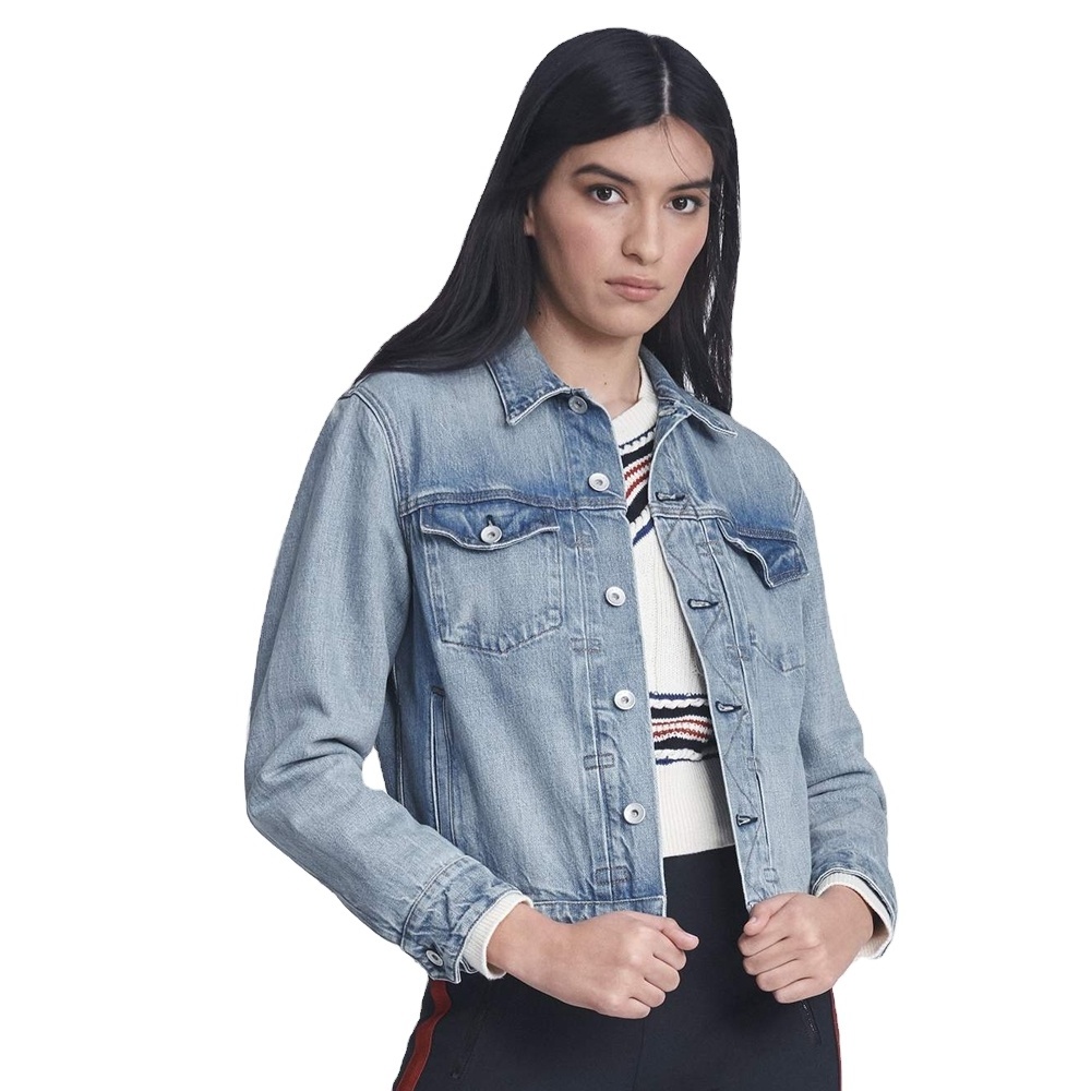 Wholesale in Bulk Short Style Hem Light Ripped Mid-length Torn Wind Denim Jacket Women Crop Denim Jackets/ Women's New Blue