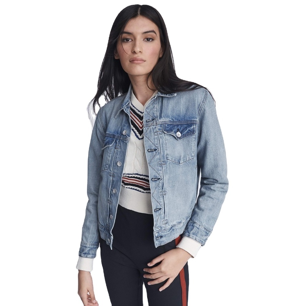 Wholesale in Bulk Short Style Hem Light Ripped Mid-length Torn Wind Denim Jacket Women Crop Denim Jackets/ Women's New Blue