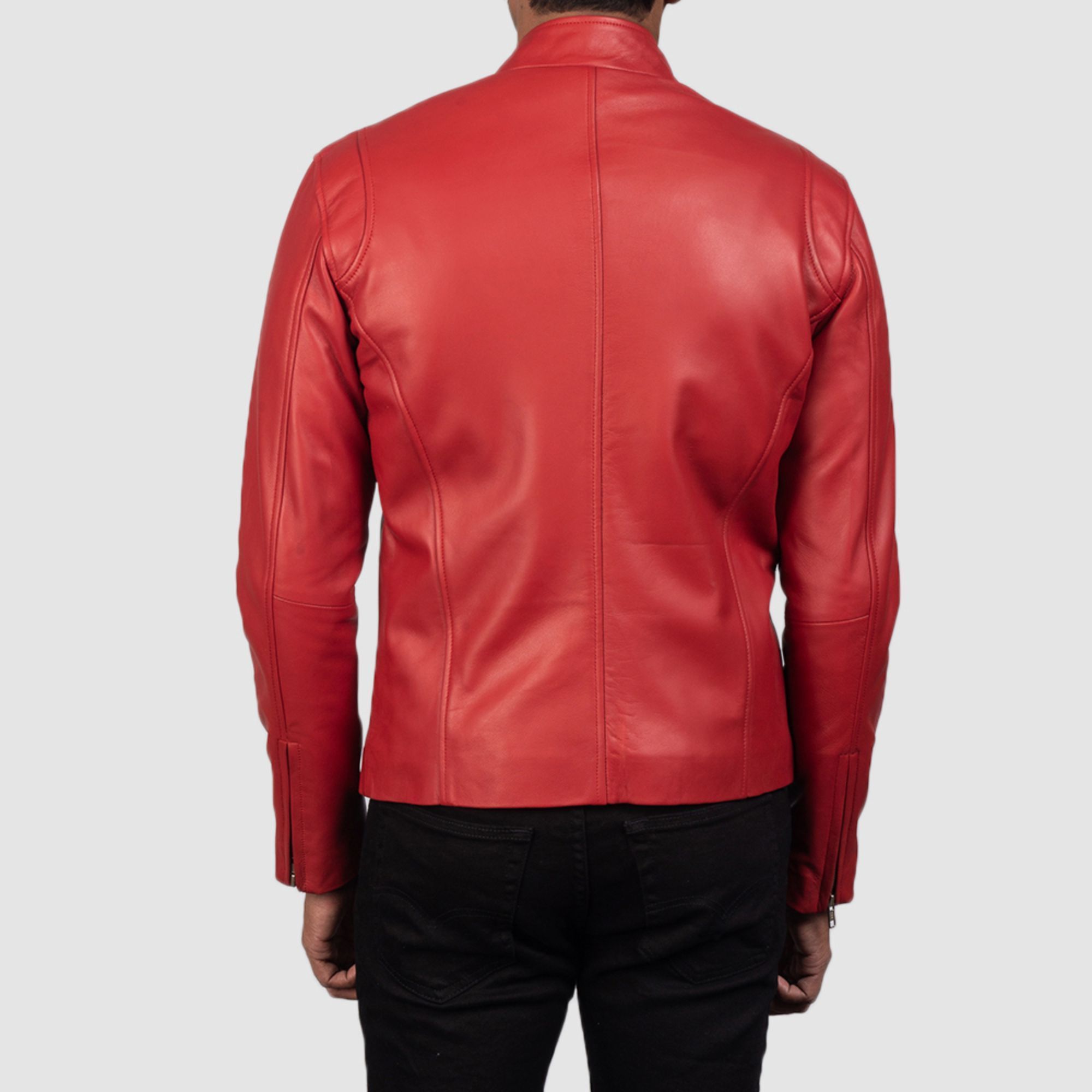 Real Leather Sheepskin Aniline Zipper Iconic Red Men Biker Jacket with Quilted Viscose Lining and Inside Outside Pockets