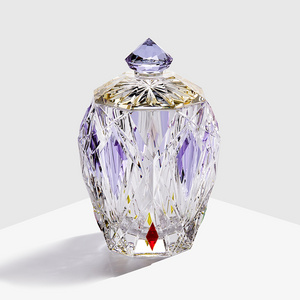 Quality Assurance Purple Luxury Crystal Jewelry Box Custom Hand Carving Crystal Glass Candy Jar With Gift Box