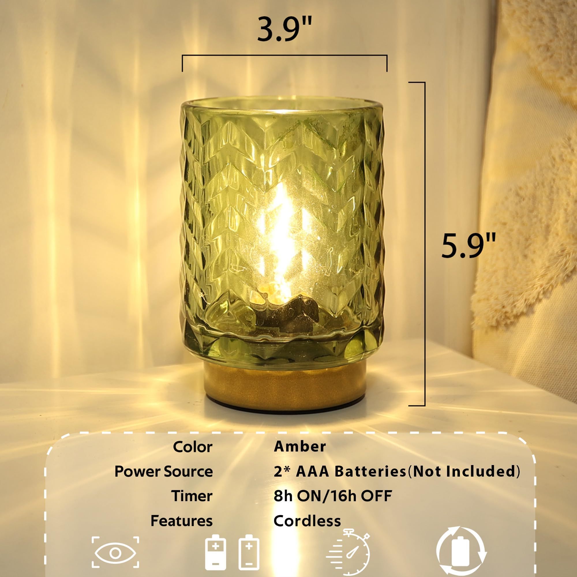 Northland Wave Design Glass Cordless Lamps  Battery Operated Lamp Small Table Lamp with Timer LED Bulb Beside Table Light