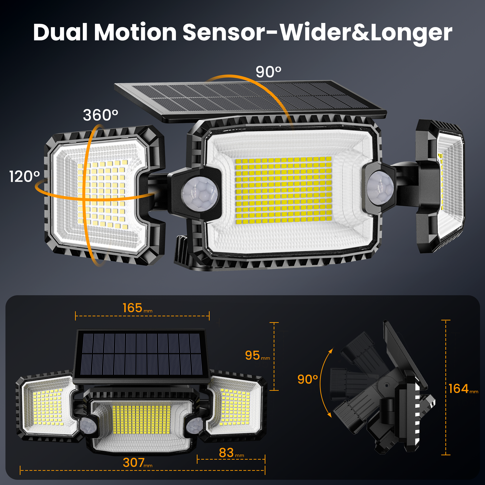 Northland 3 head Motion Sensor Outdoor Garden Wall Pir Solar Security Light With Motion Sensor For Front House