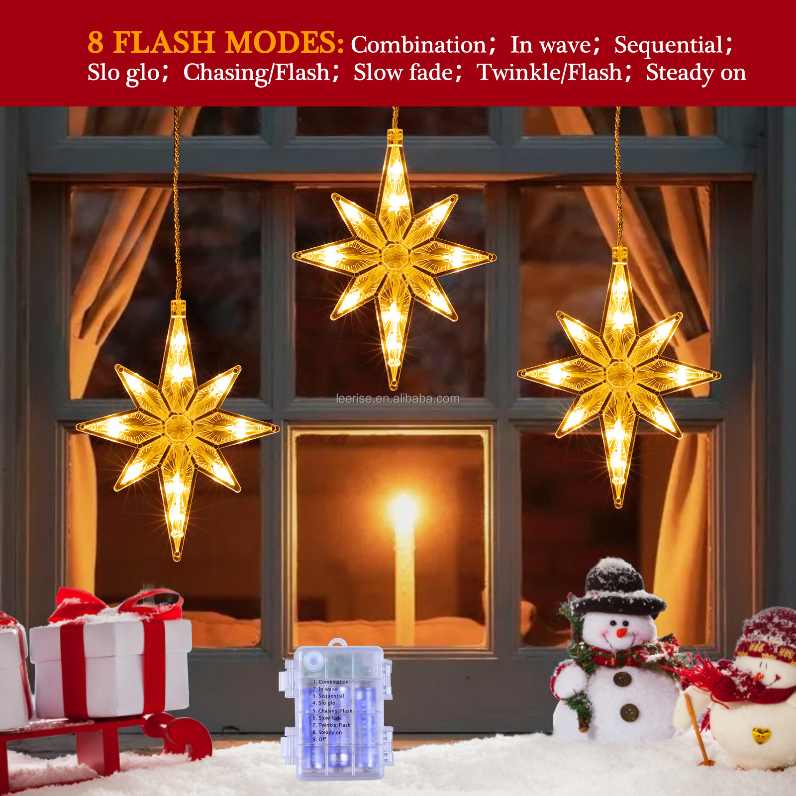 Northland 8 Lighting Modes Remote Control Timer Bethlehem Star Light Battery Operated Christmas Window Decor Luces de cortina