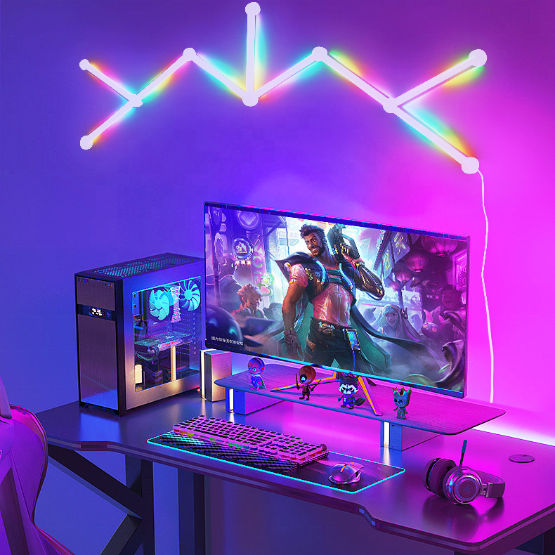 Smart Home Light Wholesale Custom Music Rgbic Glide Wireless Ceiling Wall Light 3d Led Gaming Setup Rgb Gaming Room Lamp Decor