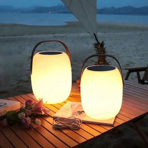 Battery operated cordless decorative solar lantern rechargeable led camping portable lamp table light with battery for camping