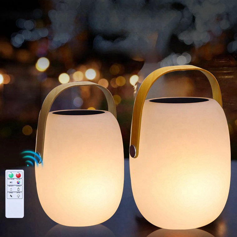 Battery operated cordless decorative solar lantern rechargeable led camping portable lamp table light with battery for camping