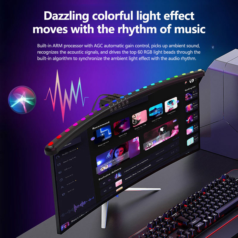 RGB voice-activated pickup stepless dimming curved screen light bar e-reading LED table lamp PC gaming monitor light bar office