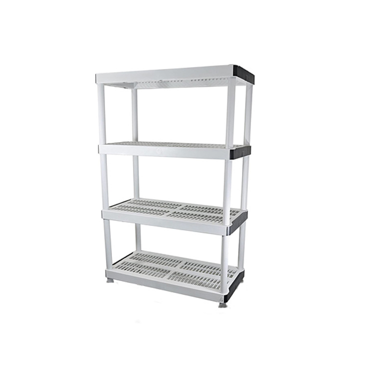 HD18  4-Tiered Ventilated Plastic shelves Plastic Storage Shelving Unit w/ Raised Feet and Tool-Free Assembly