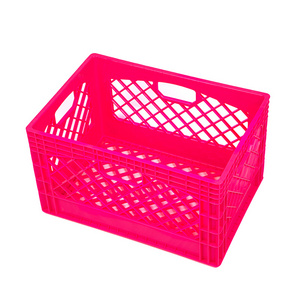 Plastic Multi Purpose Stacking Storage Organizer Unfolding Pink Color 24 Quart Milk Crate