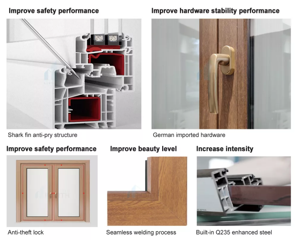 Anti-theft PVC sliding window design double triple glazed UPVC casement glass windows for home and hotel office