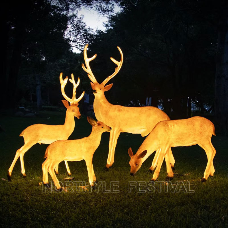 waterproof festive holiday garden path decoration landscape light garden lawn lamp fiber glass deer with led light