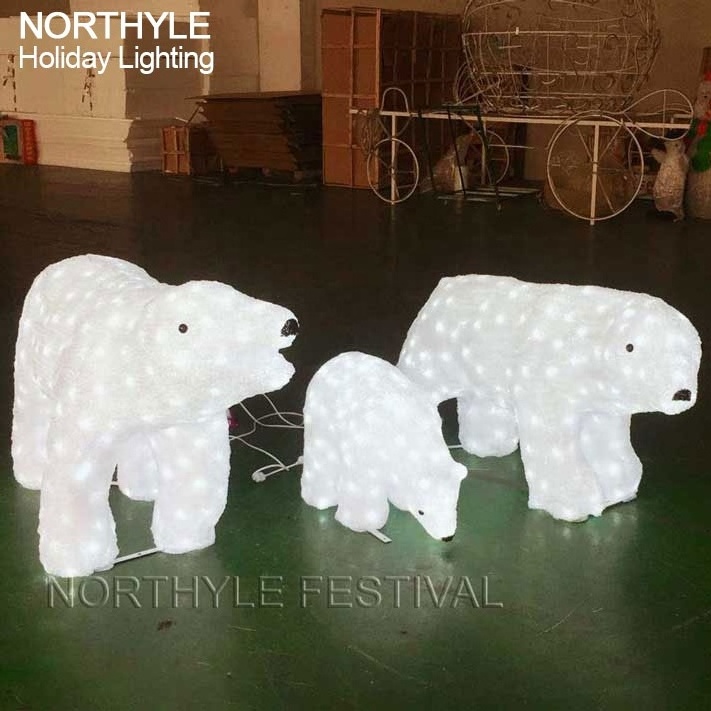 3D white Polar bear sculpture acrylic animal motif light customized festival fairy lights indoor outdoor christmas decoration