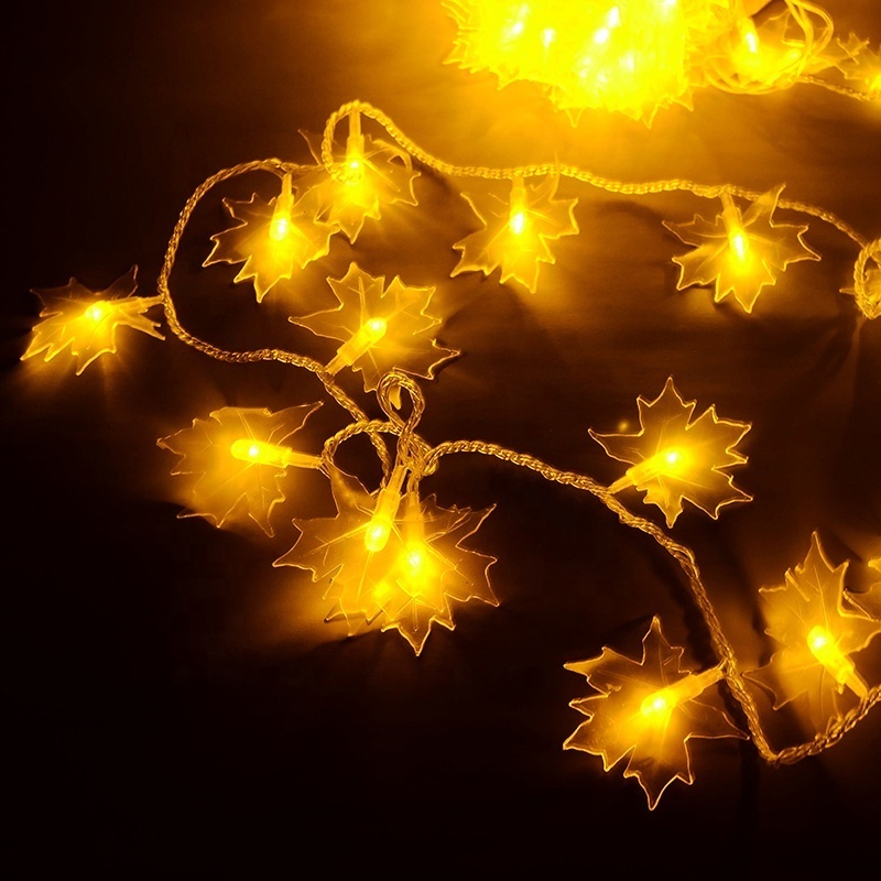 Yellow maple leaf string light waterproof string decorative lights 100 LED Solar Outdoor for Garden party wedding christmas