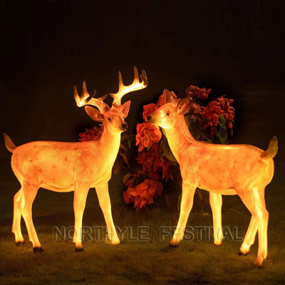 waterproof festive holiday garden path decoration landscape light garden lawn lamp fiber glass deer with led light