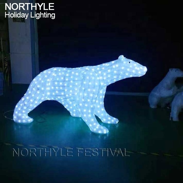 3D white Polar bear sculpture acrylic animal motif light customized festival fairy lights indoor outdoor christmas decoration