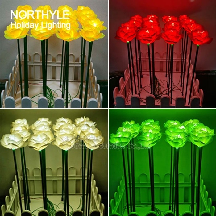 Wholesale Holiday Decoration 3V Outdoor rope light led Artificial Rose Flower Park Decoration Flowers Stand Light