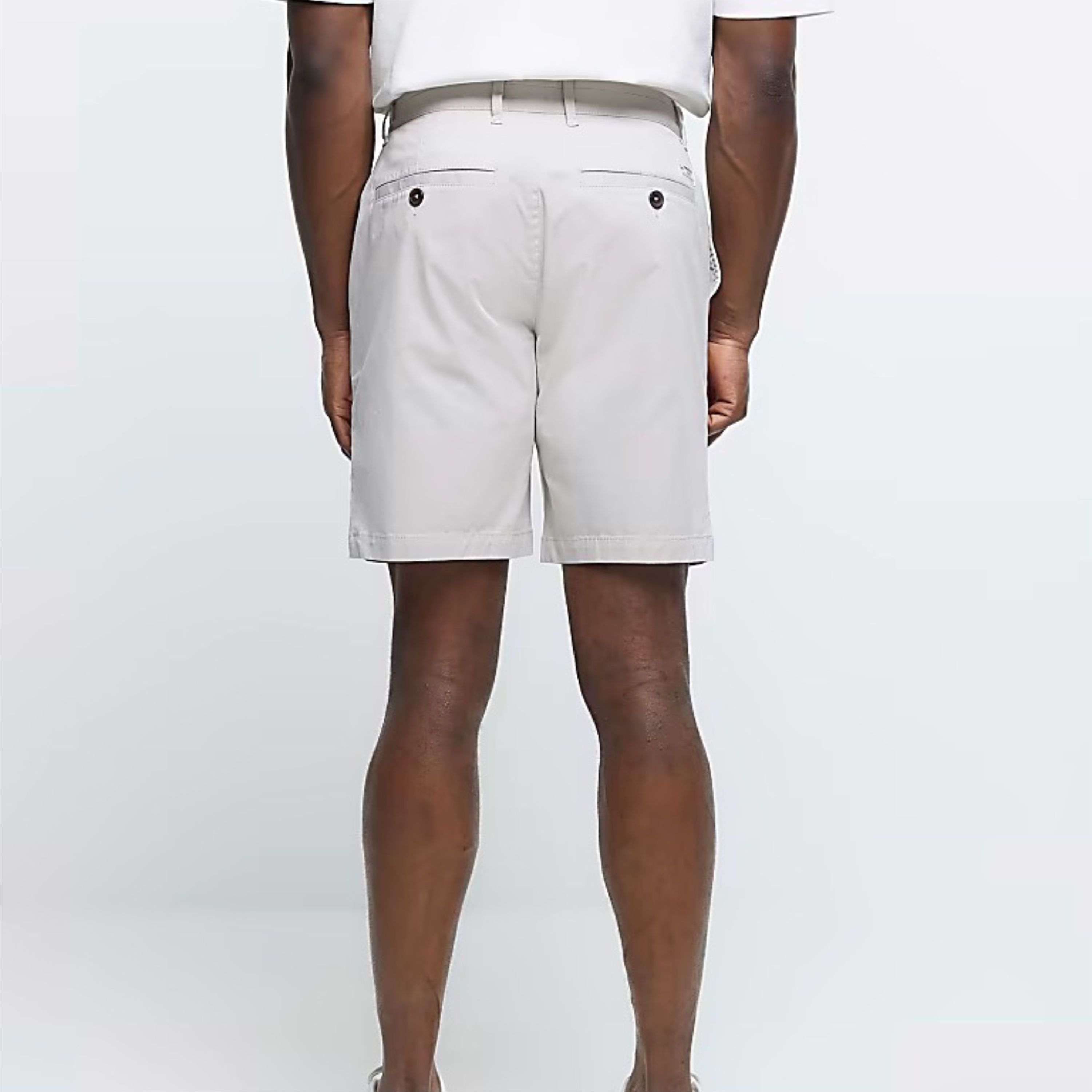 White Slim Fit Chino Shorts - 98% Cotton, 2% Elastane with Side Slip Pockets, Belt Loops, Button and Zip Fastening