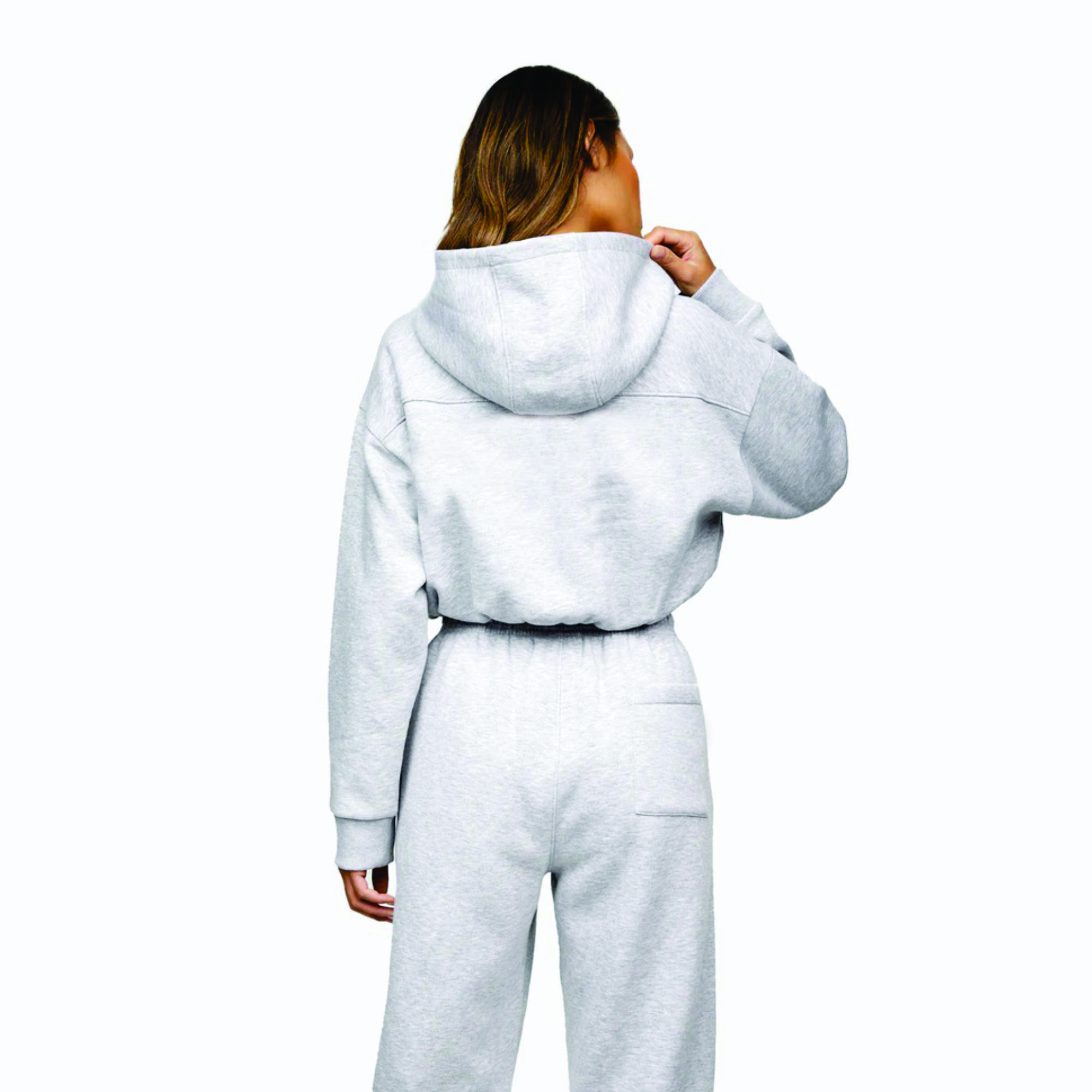 65% Cotton 35% Polyester Cropped Athletics Club Full Zip Hood Heather Grey Women's Tracksuit Top Hoodie