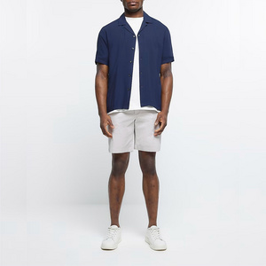 White Slim Fit Chino Shorts - 98% Cotton, 2% Elastane with Side Slip Pockets, Belt Loops, Button and Zip Fastening