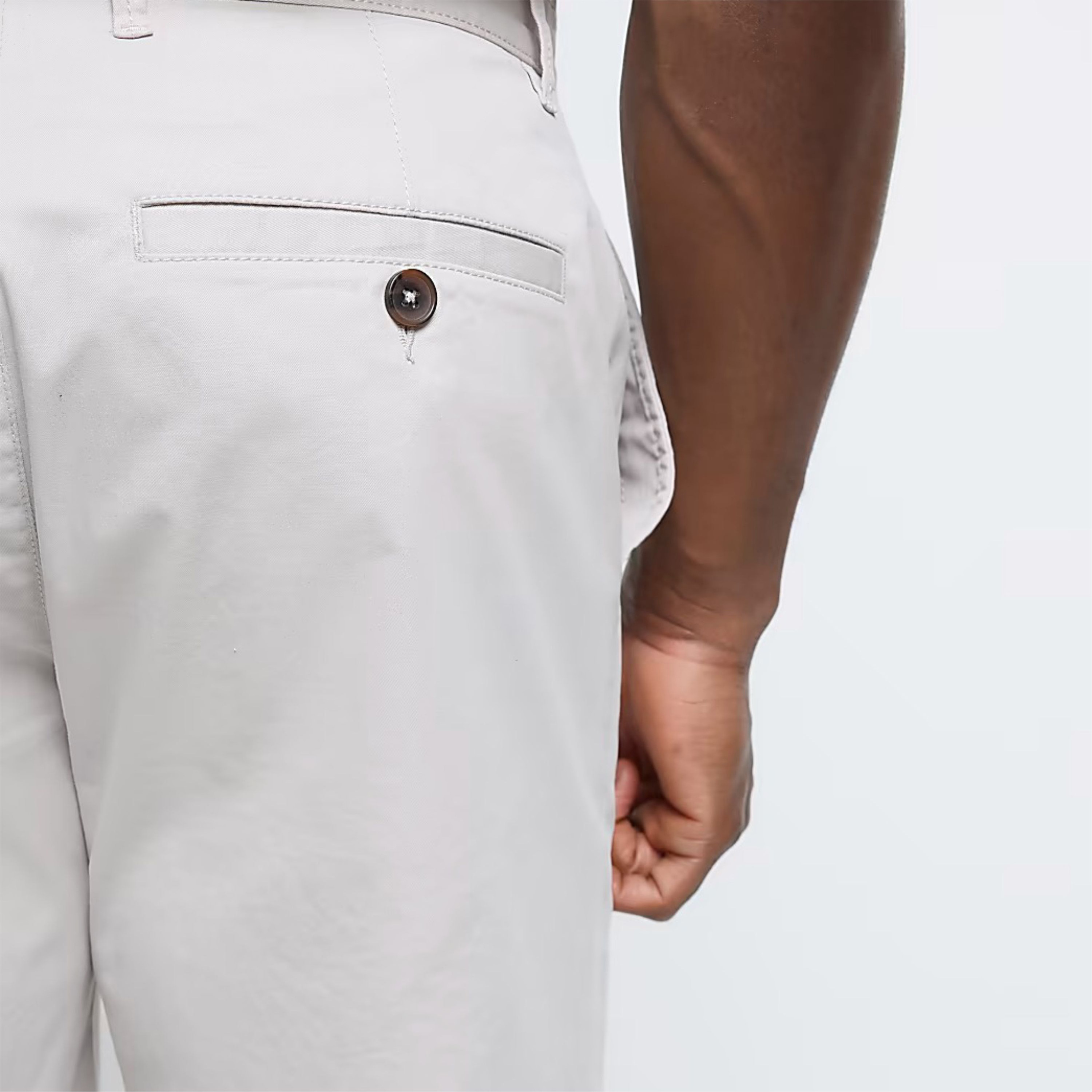 White Slim Fit Chino Shorts - 98% Cotton, 2% Elastane with Side Slip Pockets, Belt Loops, Button and Zip Fastening