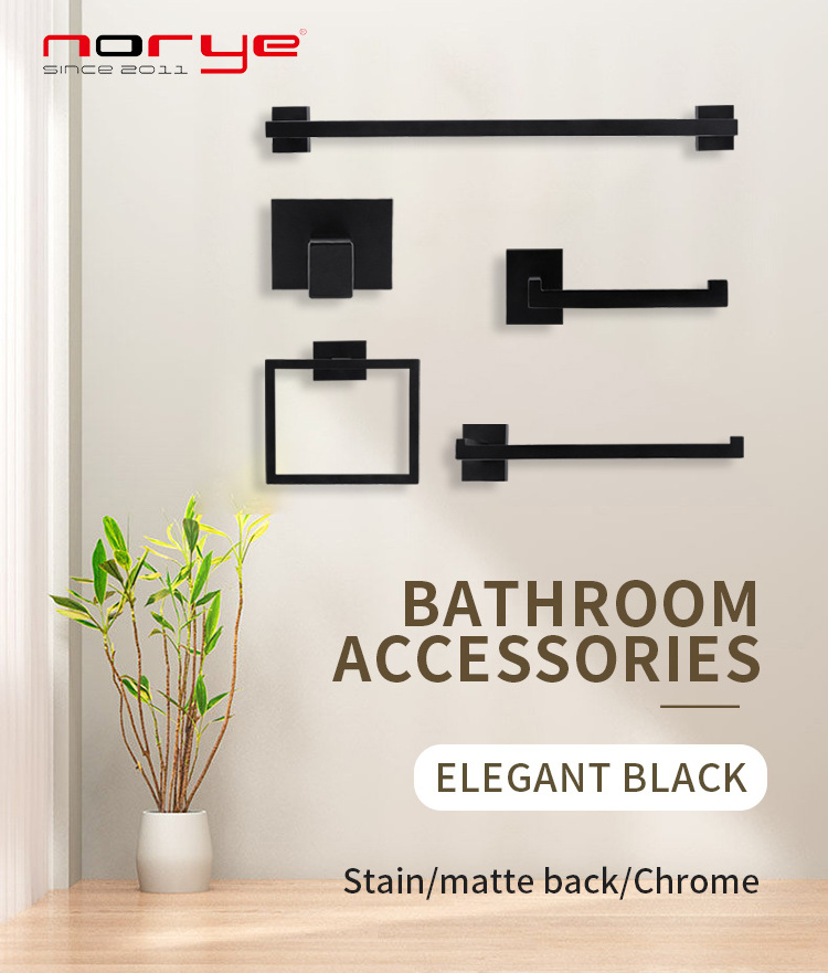 China Washroom Decoration Stainless Steel Matte Black Bath Bathroom Accessories Set 6 Pieces