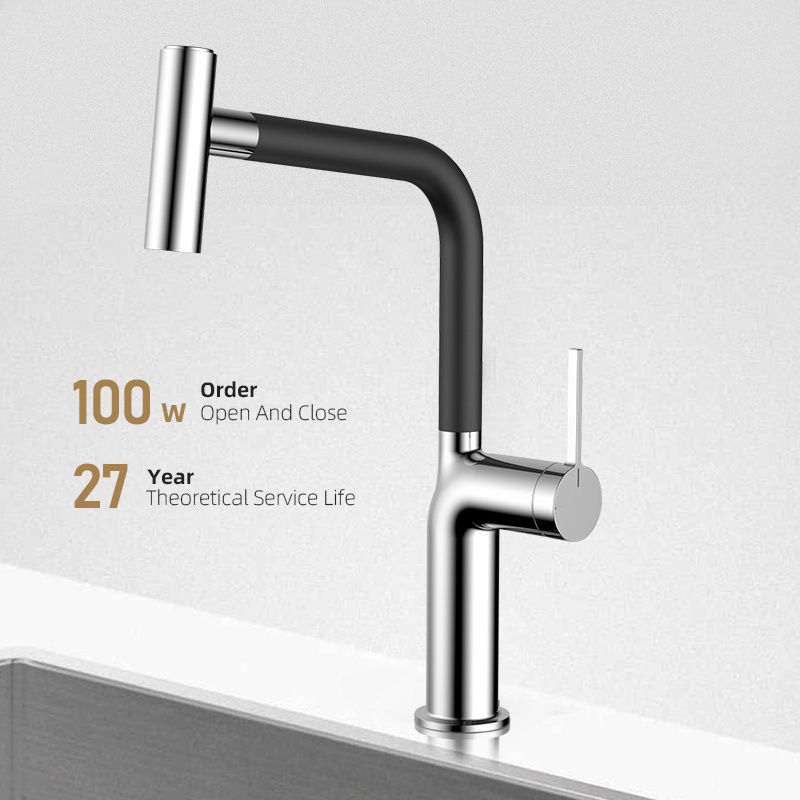 Gun Grey Hot Cold Mixer Waterfall Pull Out Down Sink Kitchen Faucet Single Hole Multiple Water Outlets Rotation Tap