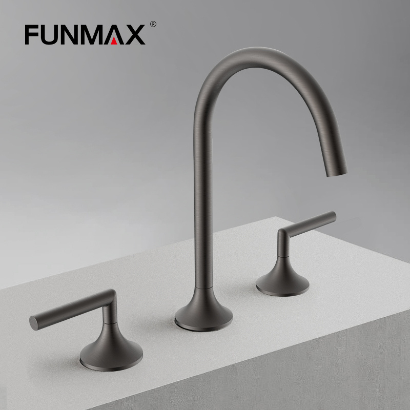 Luxury Bathroom Hot Cold Water Mixer Brass Material 3 Hole Deck Mounted Sink Taps Matte Black for Basin Faucet Modern