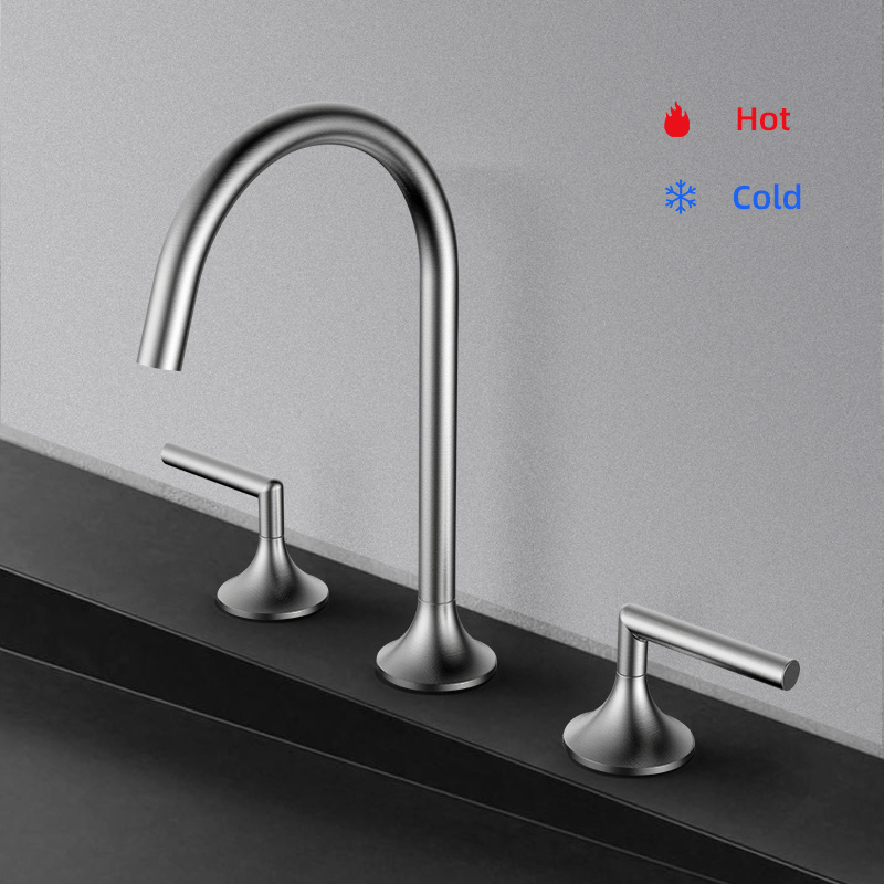 Luxury Bathroom Hot Cold Water Mixer Brass Material 3 Hole Deck Mounted Sink Taps Matte Black for Basin Faucet Modern